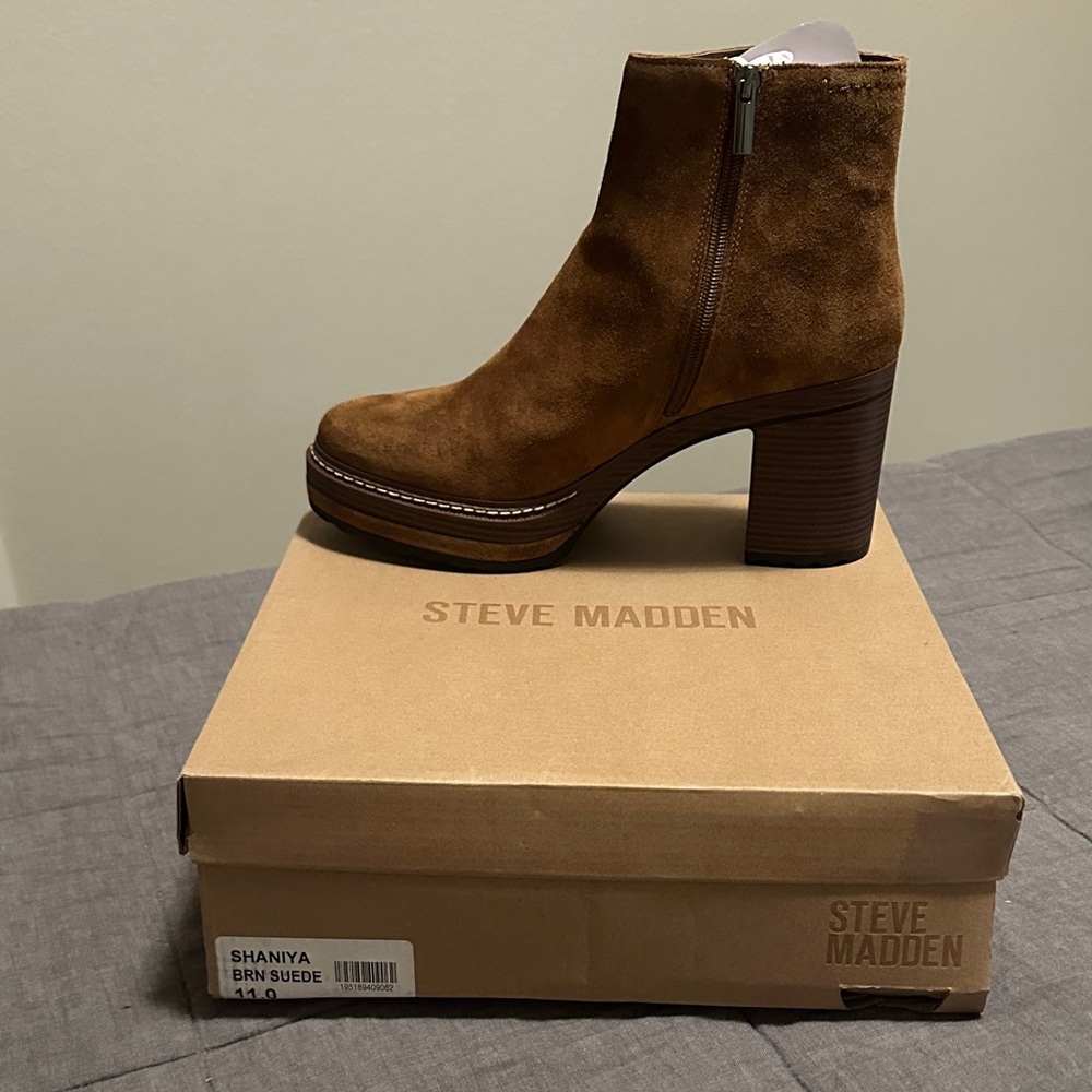 Steve Madden Women's Tan Suede Heeled Boots New Shaniya